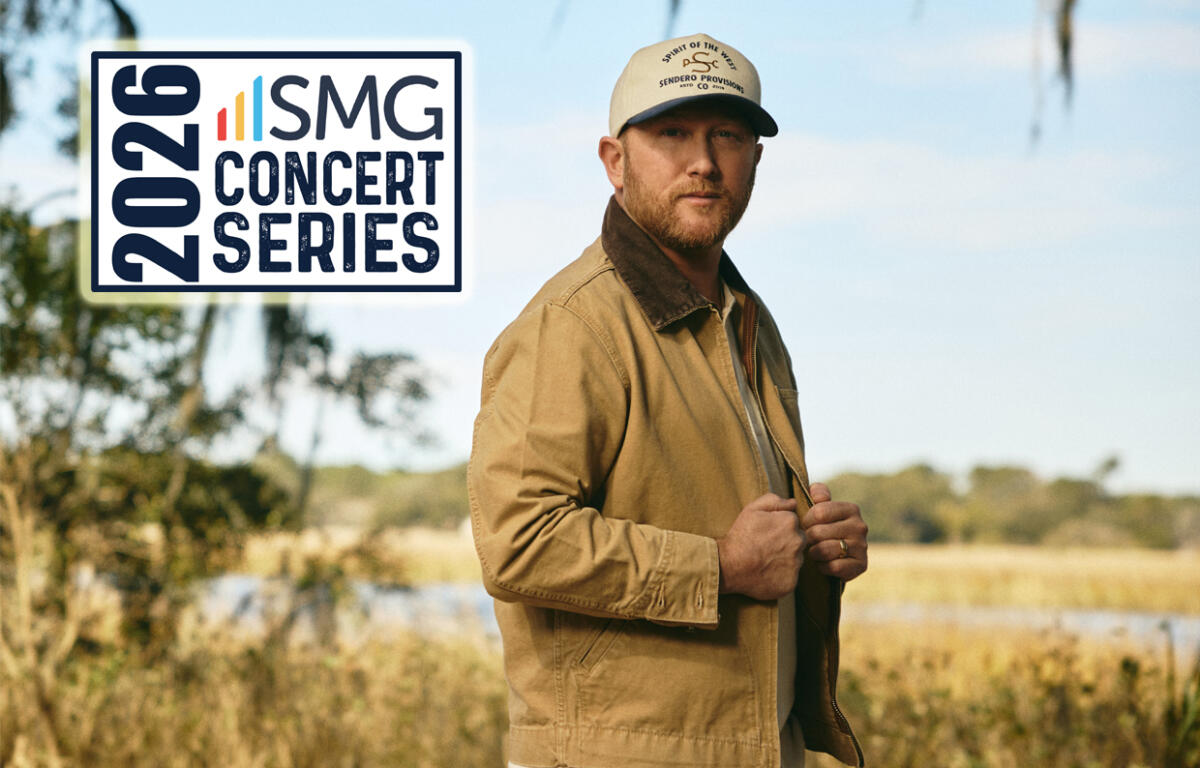 Promotional banner for the 2026 SMG Concert Series with a man in a tan jacket outdoors and the logo in the corner.