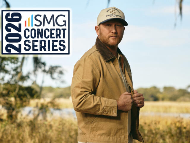 Promotional banner for the 2026 SMG Concert Series with a man in a tan jacket outdoors and the logo in the corner.