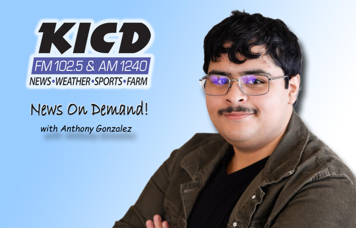 Promotional banner for KICD radio show featuring host Anthony Gonzalez with the tagline 'News On Demand!'