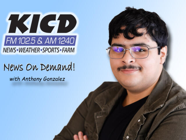 Promotional banner for KICD radio show featuring host Anthony Gonzalez with the tagline 'News On Demand!'