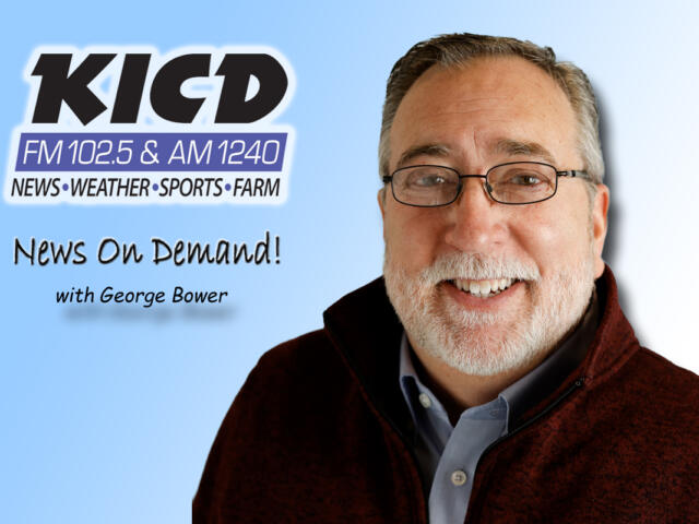 KICD News On Demand banner featuring host George Bower on a blue gradient background with the logo on the left and his portrait on the right.
