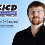 KICD radio banner with host Patrick Hazelett and the show title Weather On Demand! on a blue gradient background.